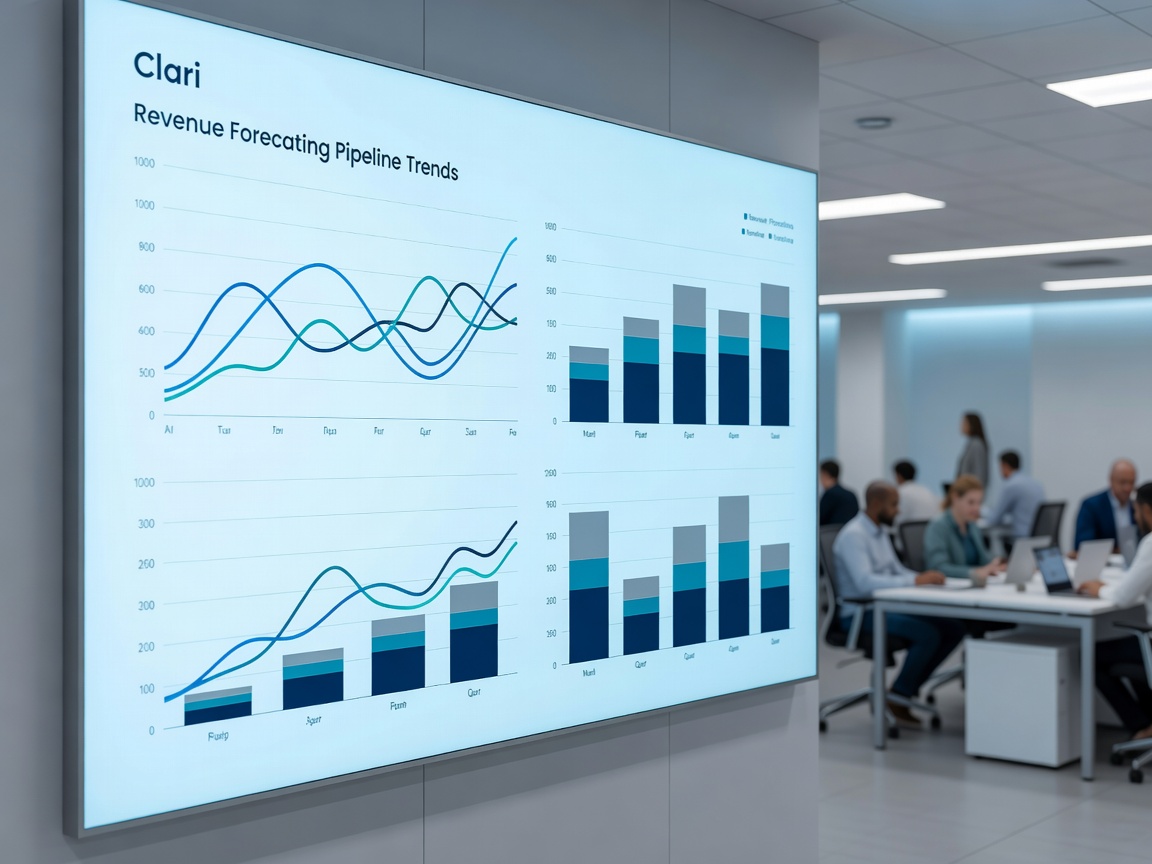 Clari analytics screen showing revenue forecasting pipeline trends
