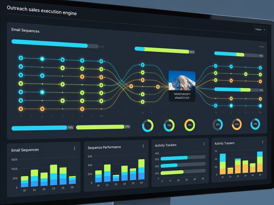 Outreach sales execution engine dashboard displaying email sequences