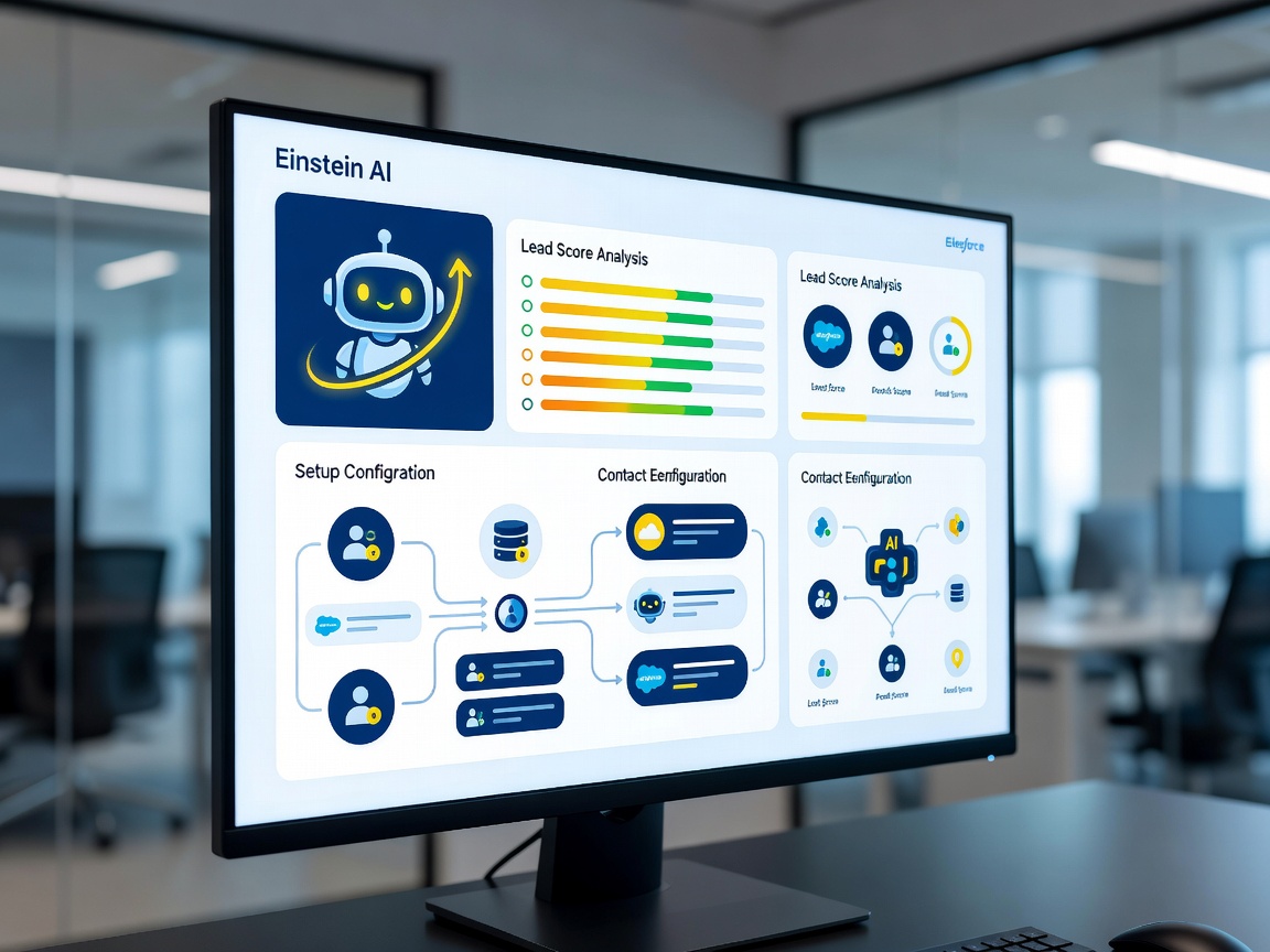 Salesforce Einstein AI agent setup and contact lead score analysis screen